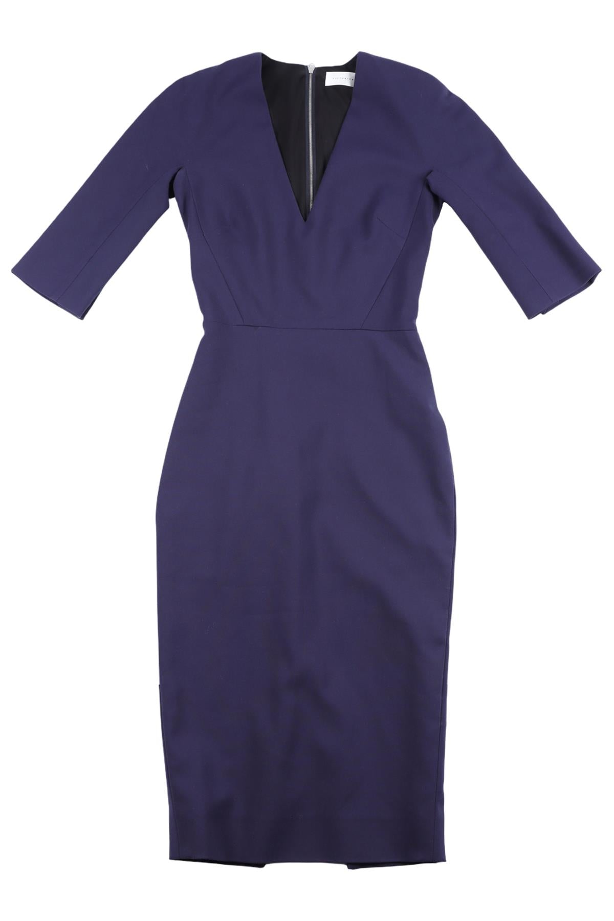 VICTORIA BECKHAM NAVY COTTON MIDI DRESS UK 6