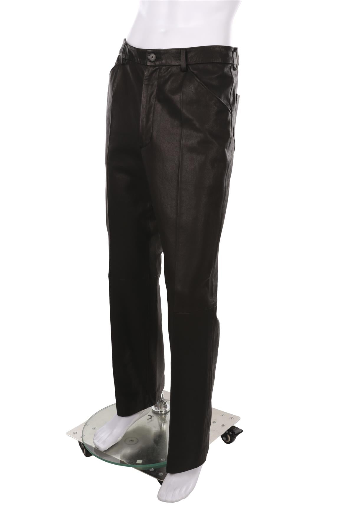 BLACK MEN'S LEATHER STRAIGHT LEG PANTS