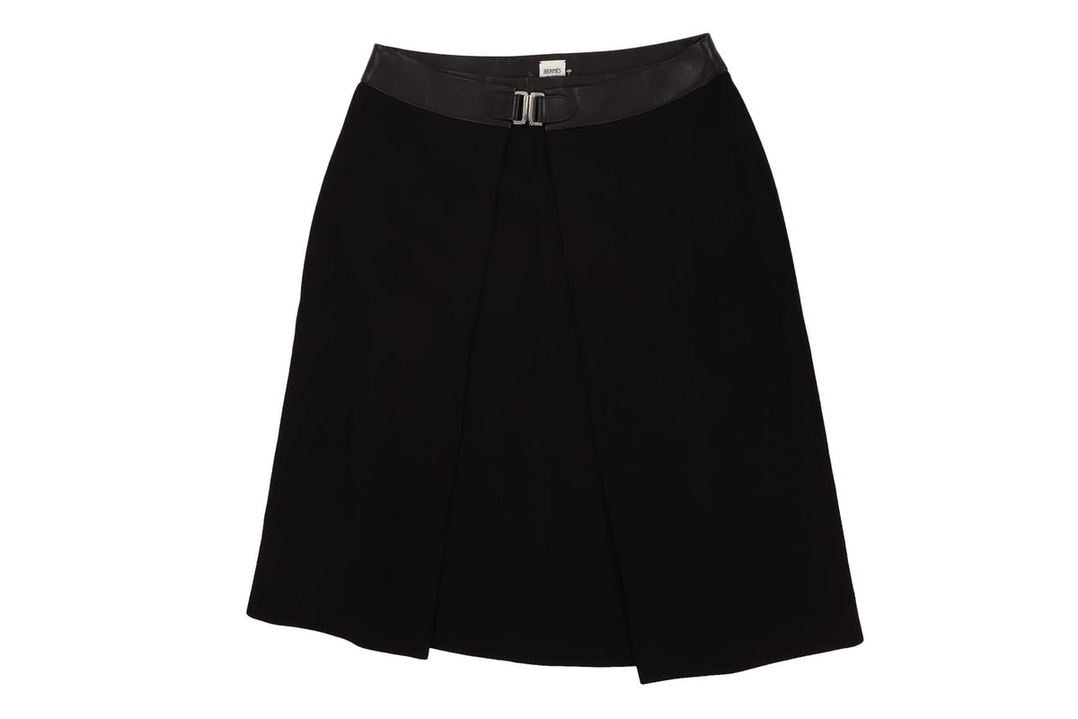 HERMÈS BLACK WOOL MIDI SKIRT FR 42 UK 14