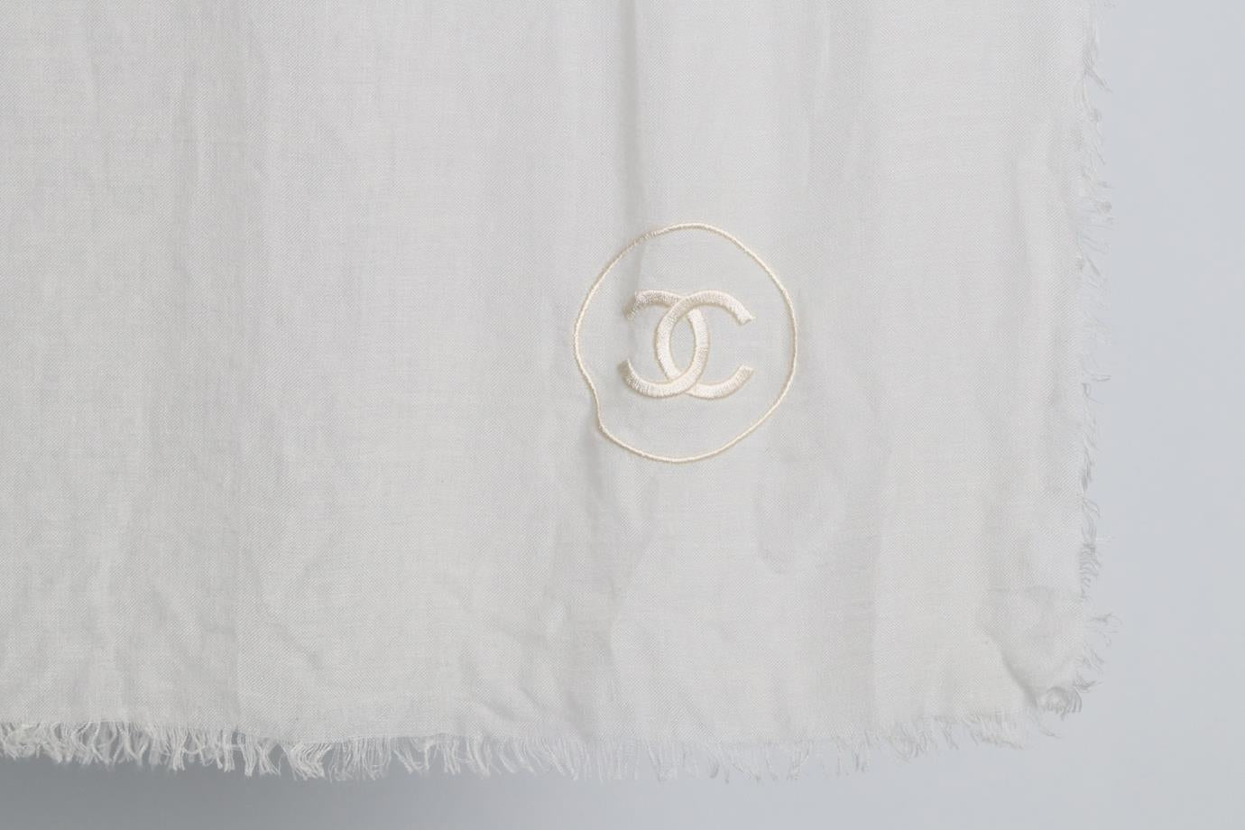 CHANEL FRINGED CASHMERE BLEND SCARF