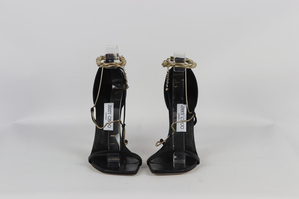 JIMMY CHOO CHAIN DETAILED LEATHER SANDALS EU 38.5 UK 5.5 US 8.5