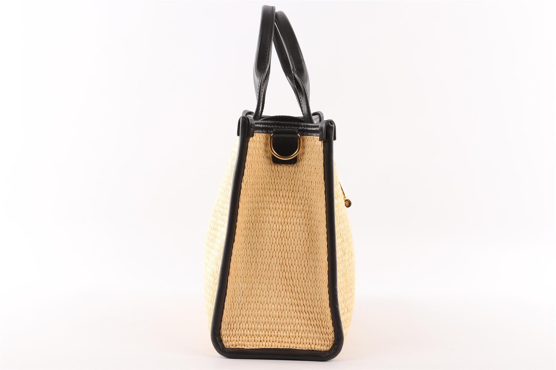 TOM FORD BEIGE TARA MEDIUM RAFFIA TOTE BAG