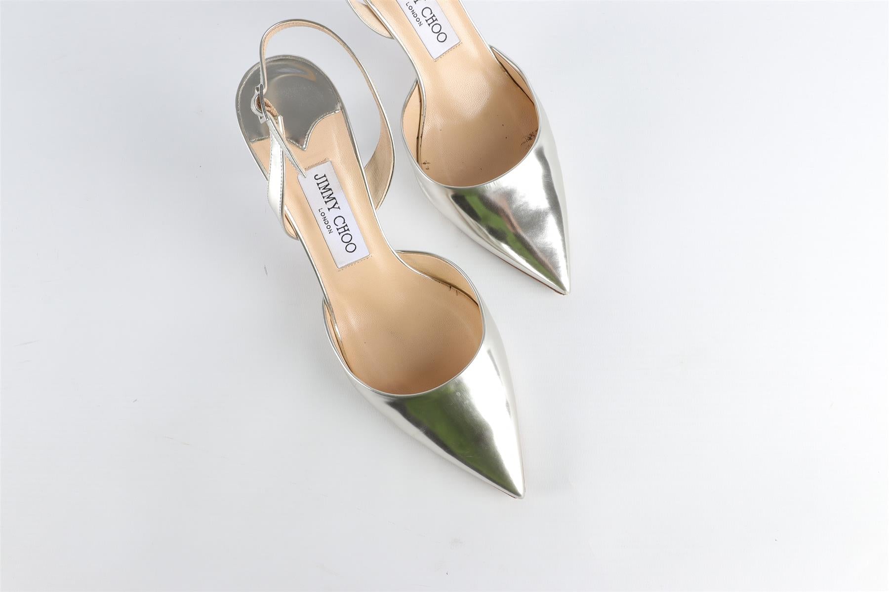 JIMMY CHOO SILVER LEATHER SLINGBACK PUMPS EU 38.5 UK 5.5 US 8.5