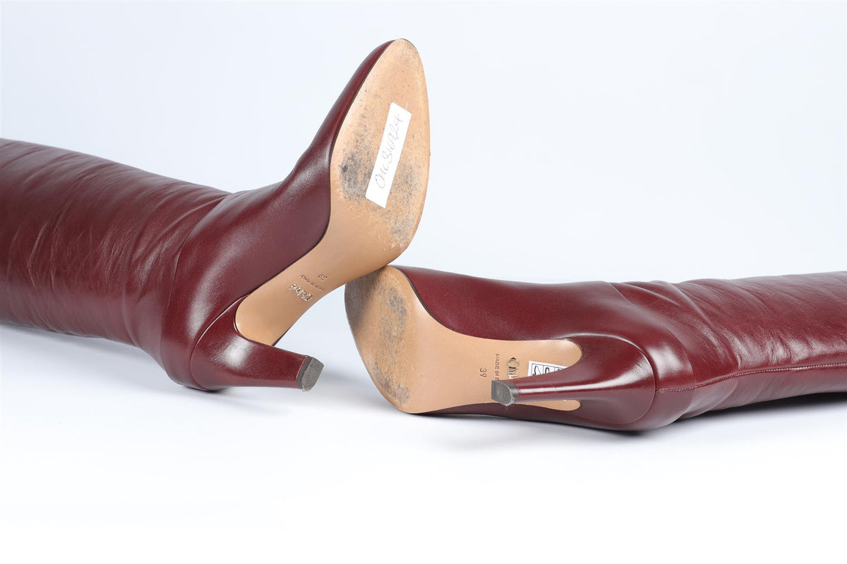 CHLOÉ BURGUNDY LEATHER OVER THE KNEE BOOTS EU 39 UK 6 US 9