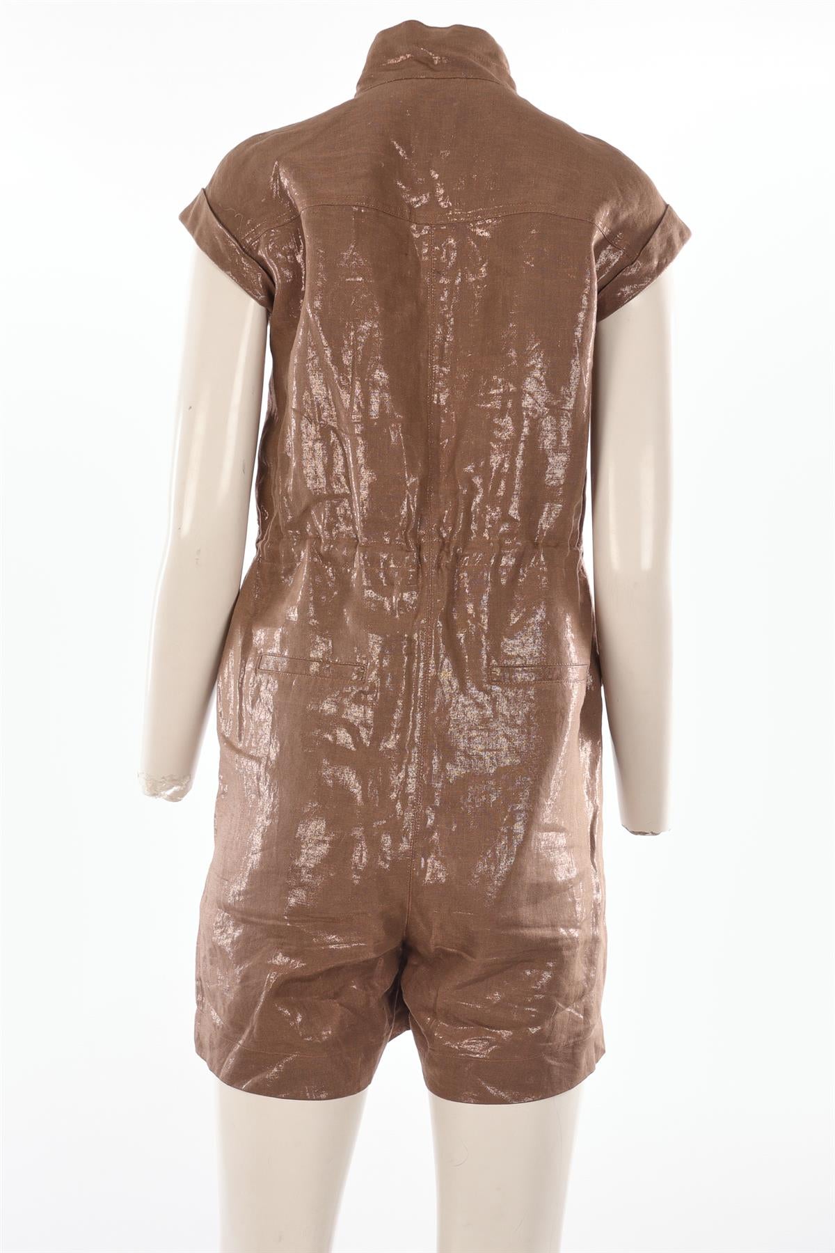 BRUNELLO CUCINELLI BROWN LINEN PLAYSUIT XSMALL