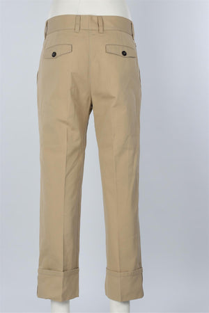 PRADA BEIGE COTTON STRAIGHT LEG PANTS IT 44 UK 12