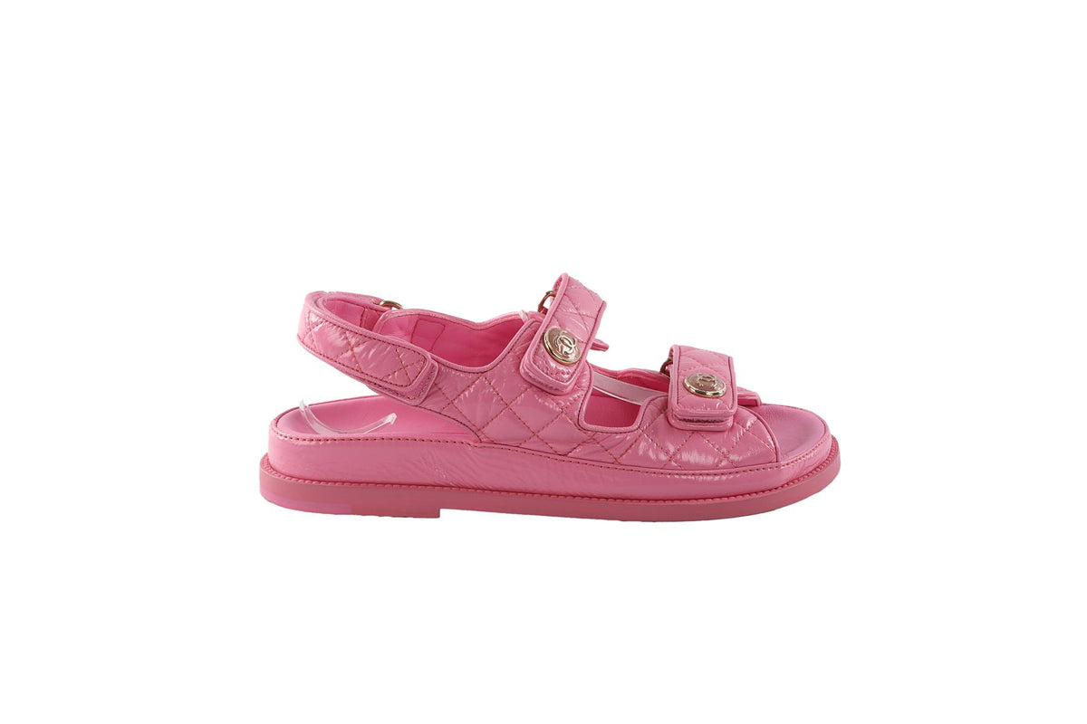 CHANEL PINK 2024 DAD QUILTED LEATHER SANDALS EU 38 UK 5 US 8