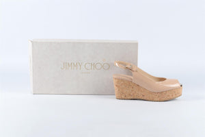 JIMMY CHOO NUDE PATENT LEATHER WEDGE SANDALS EU 34 UK 1 US 4