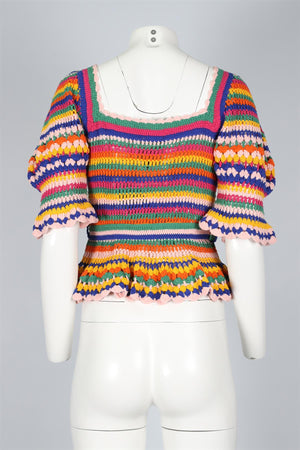 FARM RIO MULTICOLOUR CROCHET TOP MEDIUM