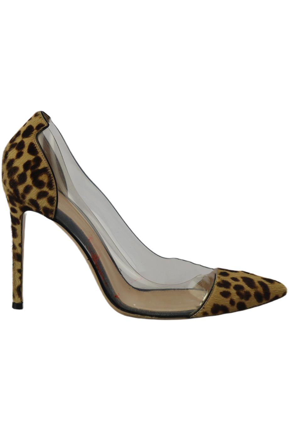 GIANVITO ROSSI LEOPARD PRINT PVC AND CALF HAIR PUMPS EU 37.5 UK 4.5 US 7.5