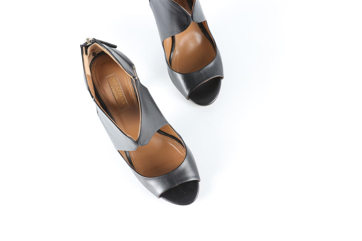 AQUAZZURA BLACK LEATHER SANDALS EU 37.5 UK 4.5 US 7.5