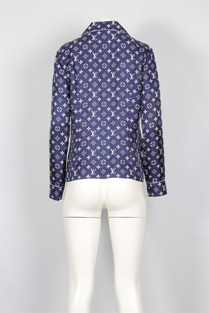 LOUIS VUITTON BLUE MONOGRAM SILK SHIRT FR 38 UK 10