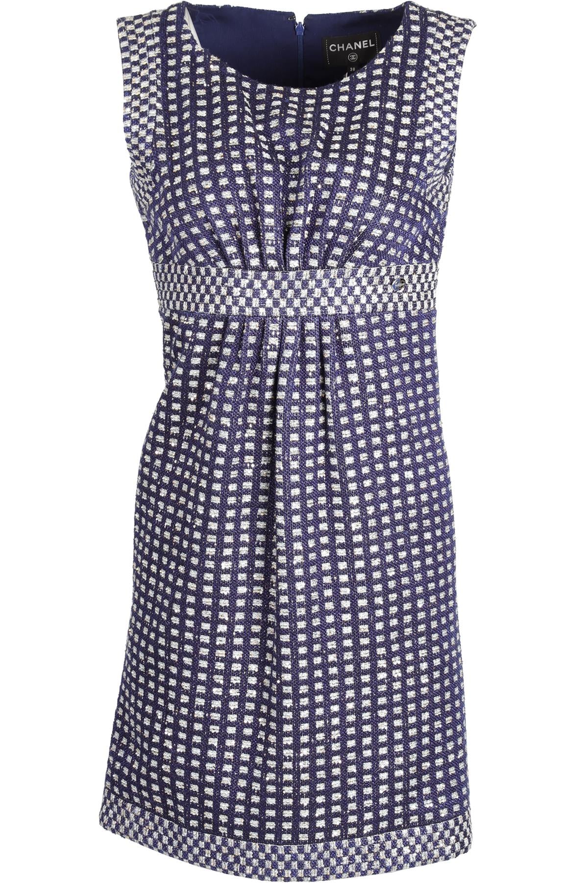 CHANEL BLUE 2017 TWEED MINI DRESS FR 38 UK 10