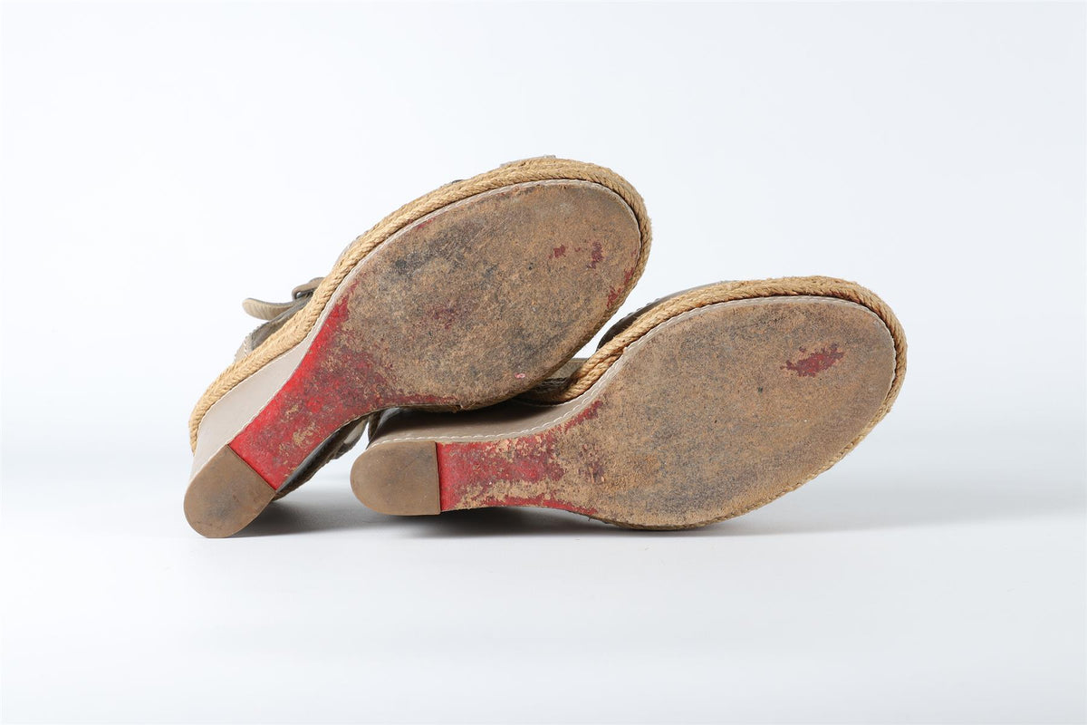 CHRISTIAN LOUBOUTIN GREY LEATHER WEDGE SANDALS EU 38 UK 5 US 8