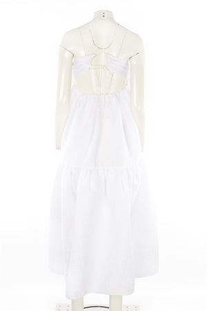 CECILIE BAHNSEN WHITE SATIN MAXI DRESS UK 8