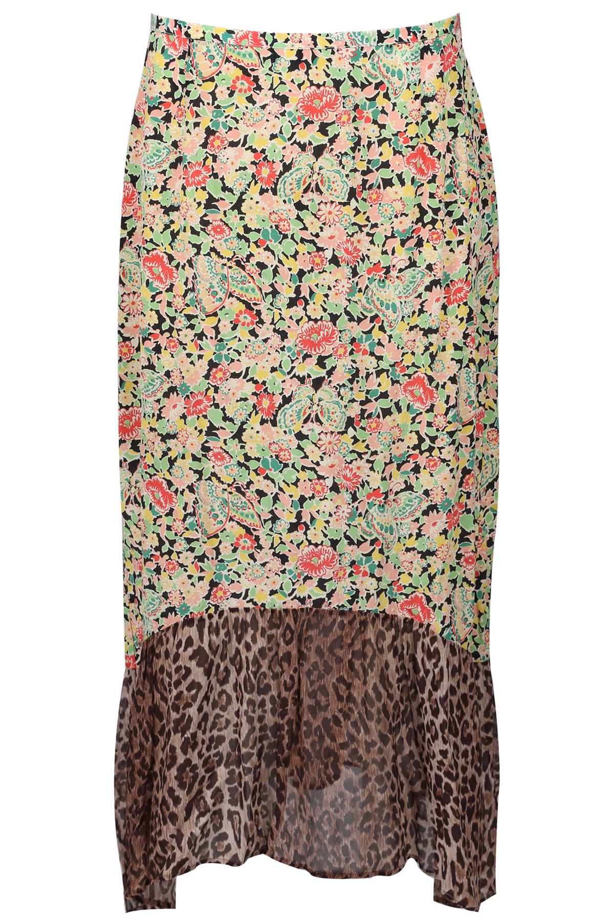 RIXO MULTICOLOURED SILK PRINTED SKIRT UK 14