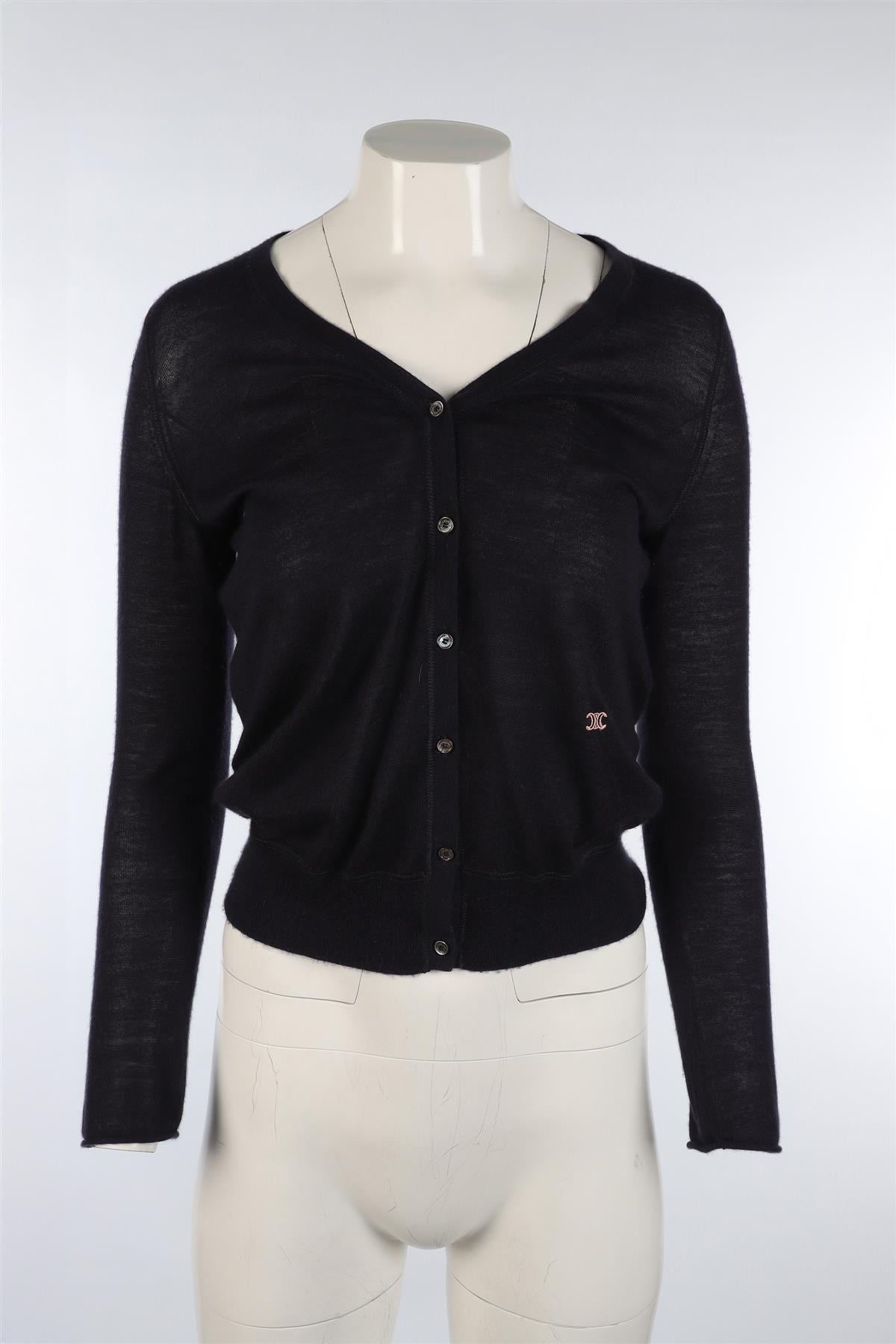 CELINE NAVY CASHMERE CARDIGAN SMALL