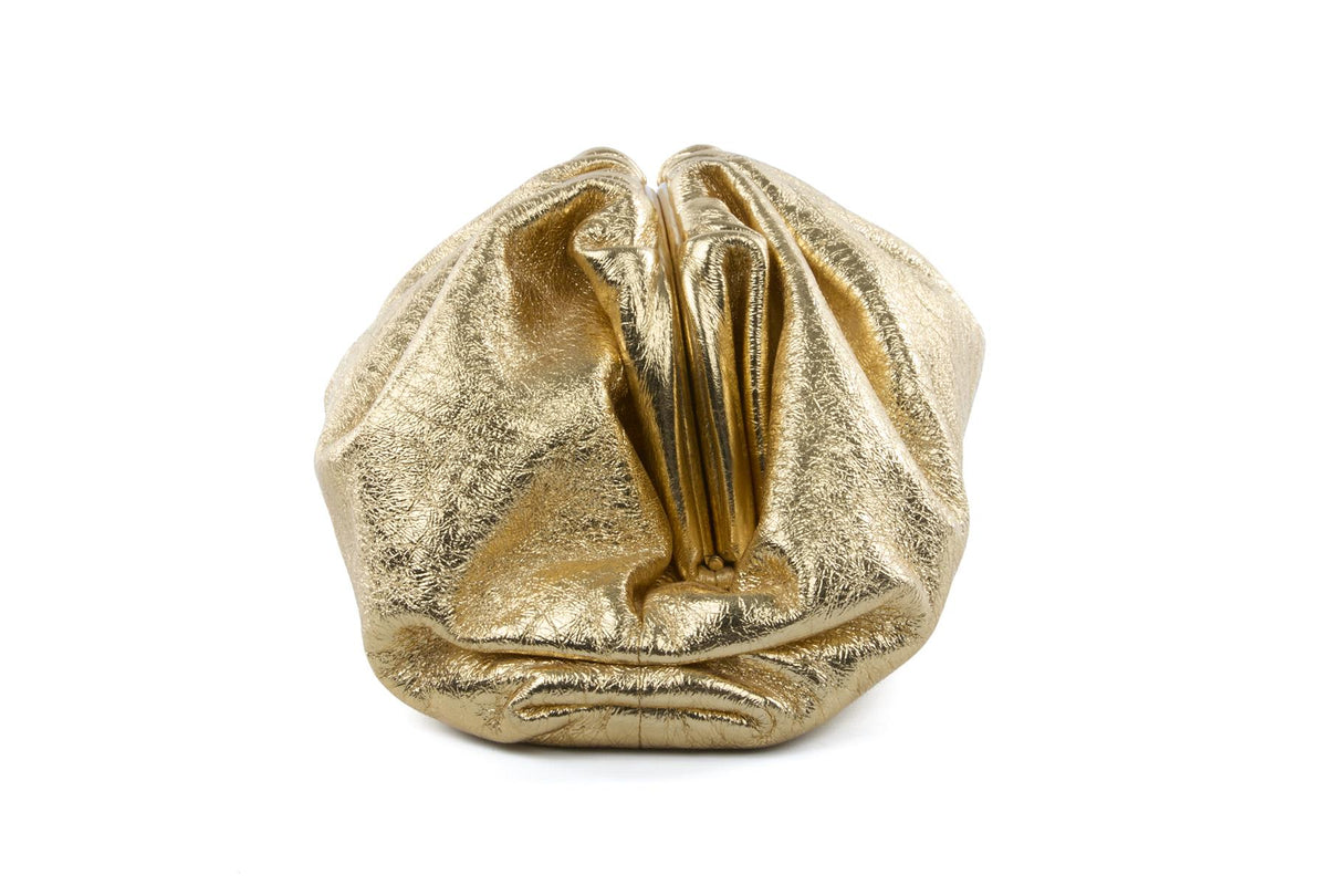 BOTTEGA VENETA GOLD POUCH LARGE LEATHER CLUTCH