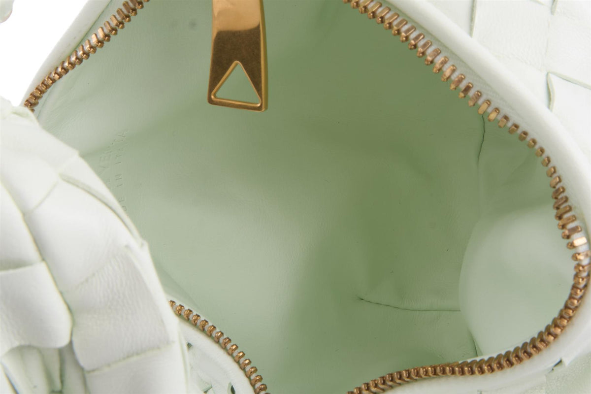 BOTTEGA VENETA GREEN JODIE MINI INTRECCIATO LEATHER TOTE BAG