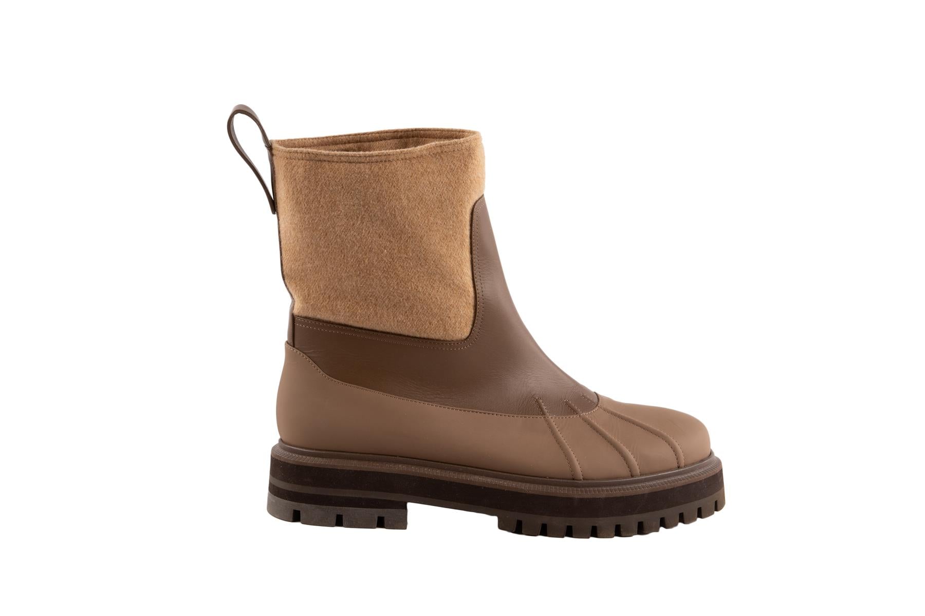 LORO PIANA BROWN REGENT LEATHER ANKLE BOOTS EU 39