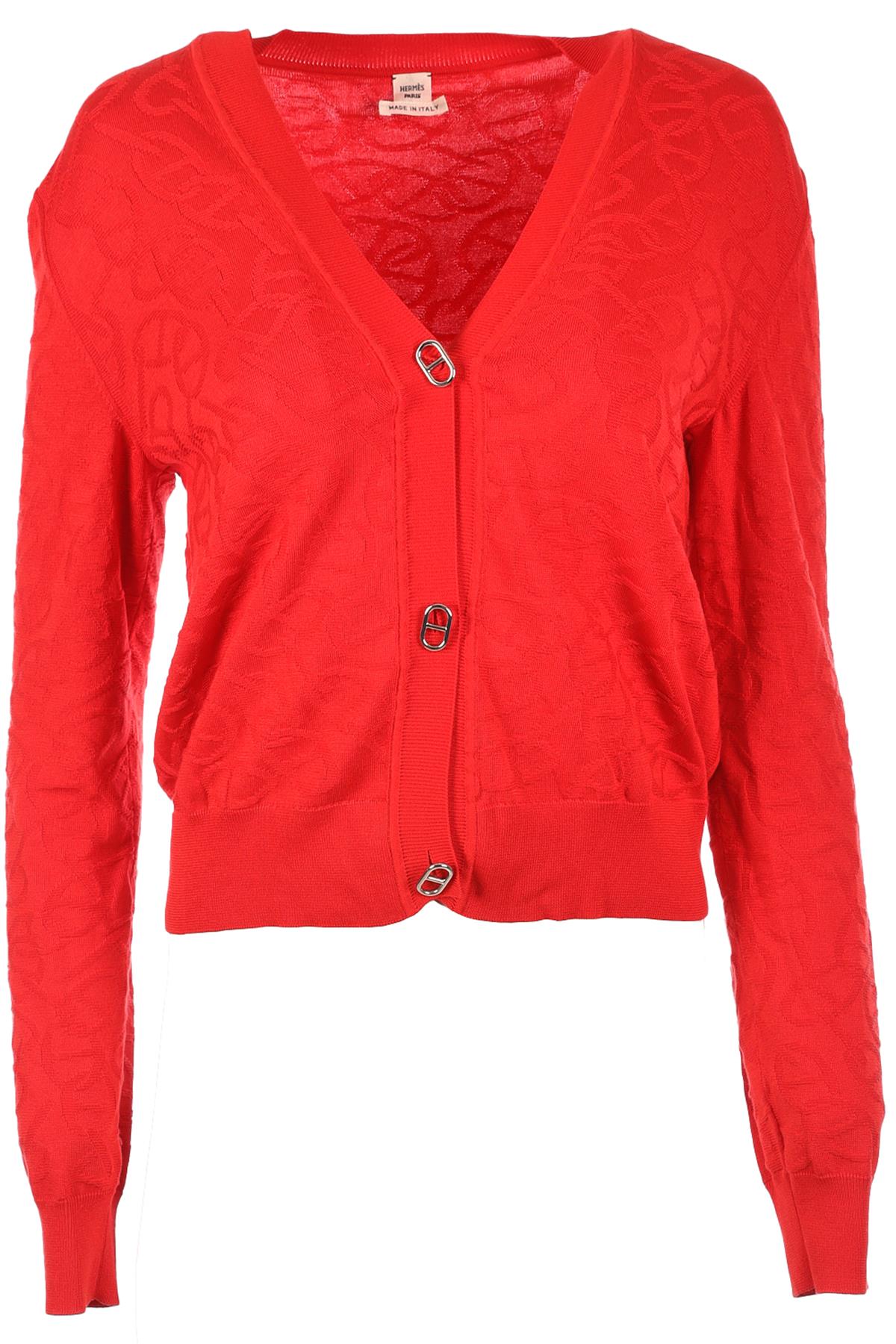 HERMÈS RED 2024 SILK CARDIGAN FR 40 UK 12