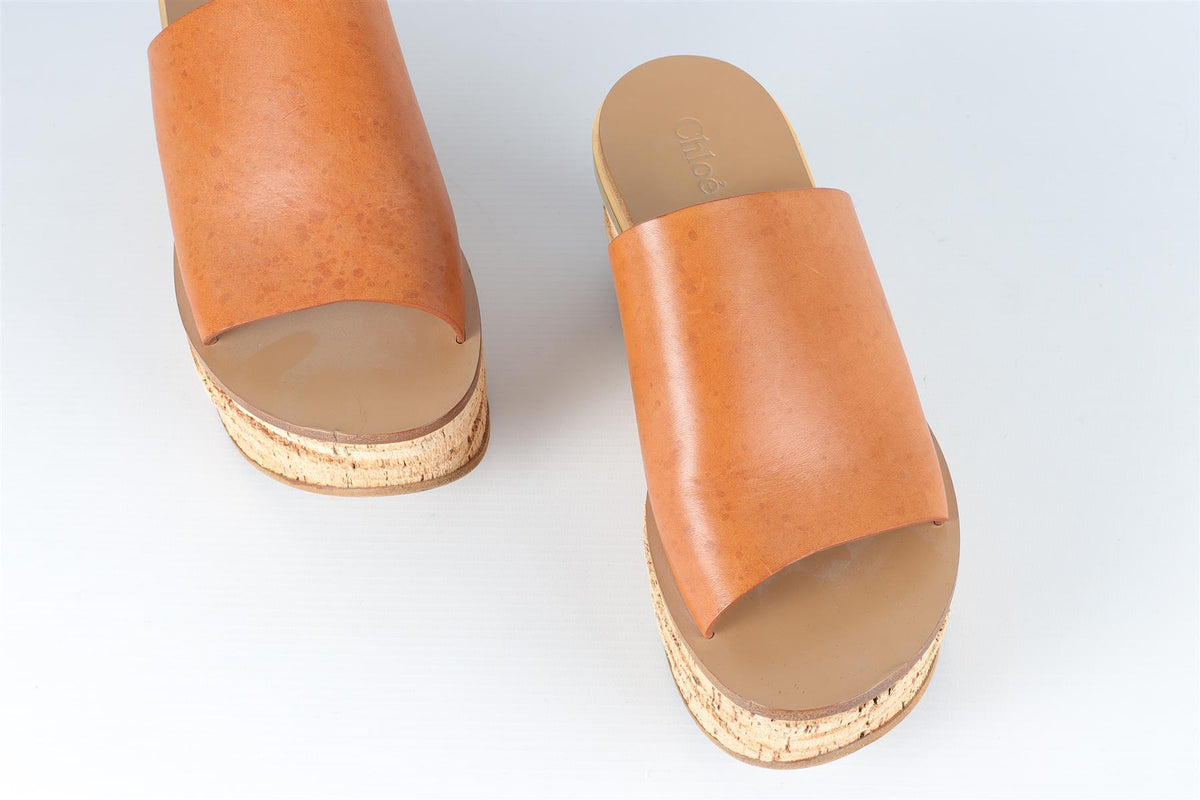 CHLOÉ BROWN LEATHER WEDGE MULES EU 38.5 UK 5.5 US 8.5