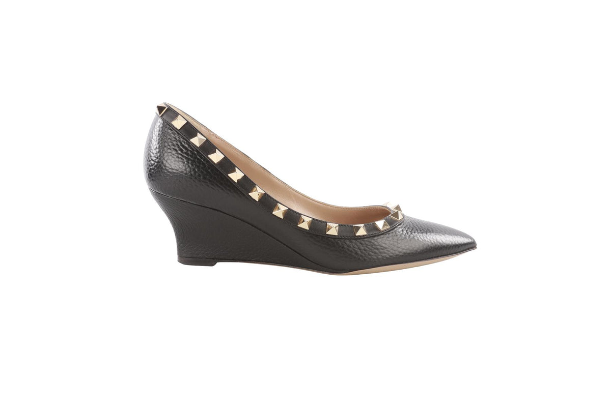 VALENTINO GARAVANI BLACK LEATHER WEDGE PUMPS EU 35 UK 2 US 5
