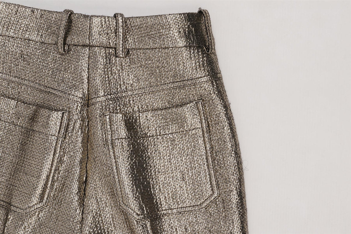 ROBERTO CAVALLI GOLD WOOL FLARED PANTS IT 38 UK 6