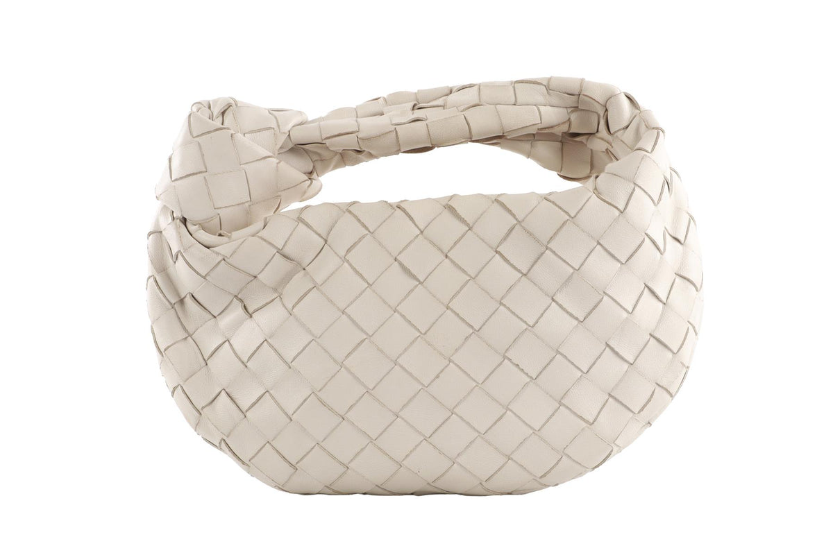 BOTTEGA VENETA ECRU JODIE MINI INTRECCIATO LEATHER TOTE BAG