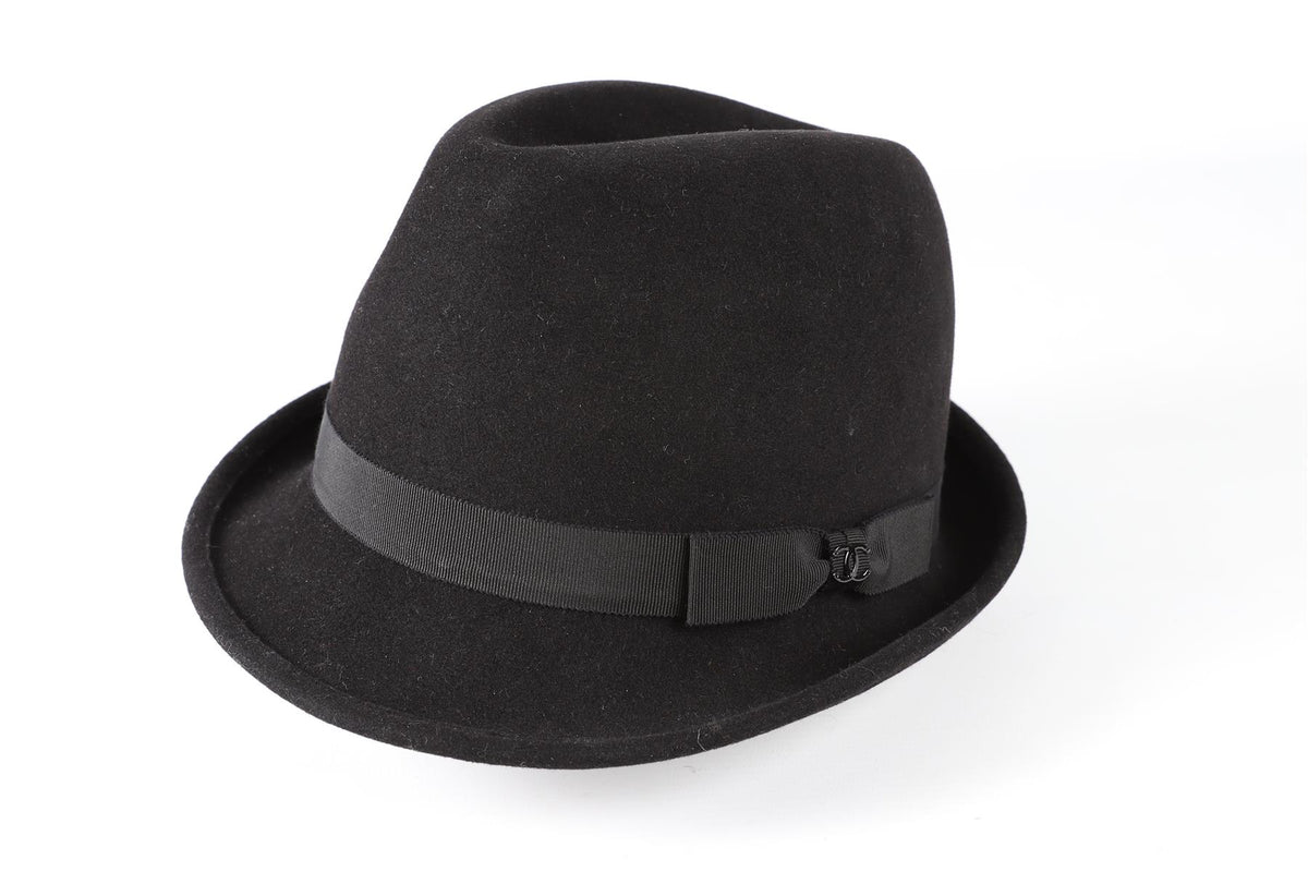 CHANEL BLACK RABBIT FELT HAT LARGE