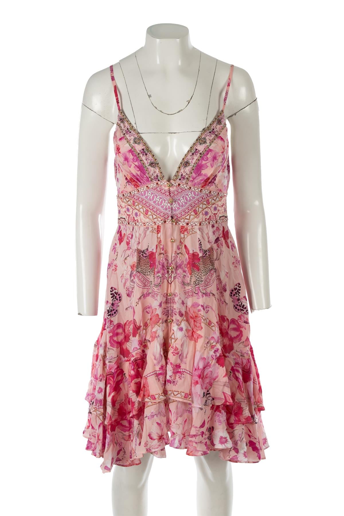 CAMILLA PINK SILK MIDI DRESS MEDIUM