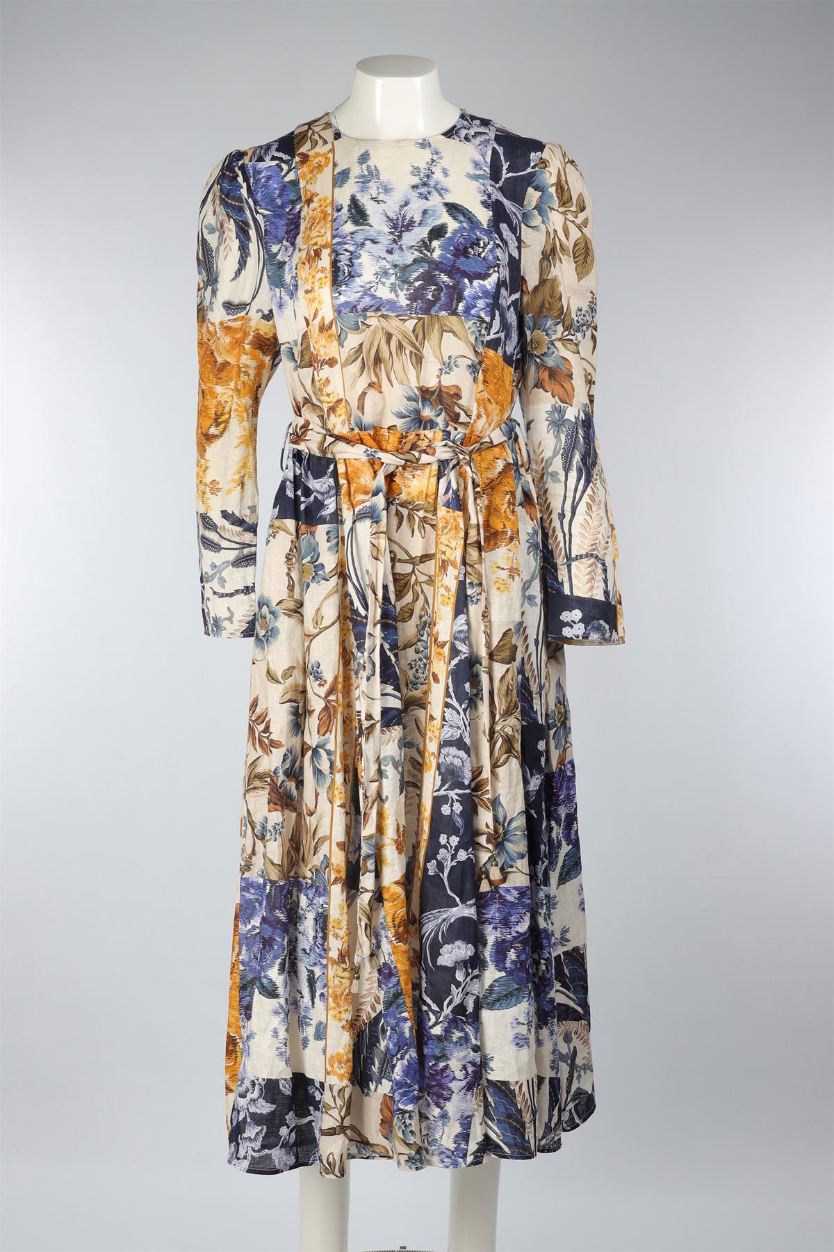 ZIMMERMANN BLUE LINEN MAXI DRESS 4 UK 16