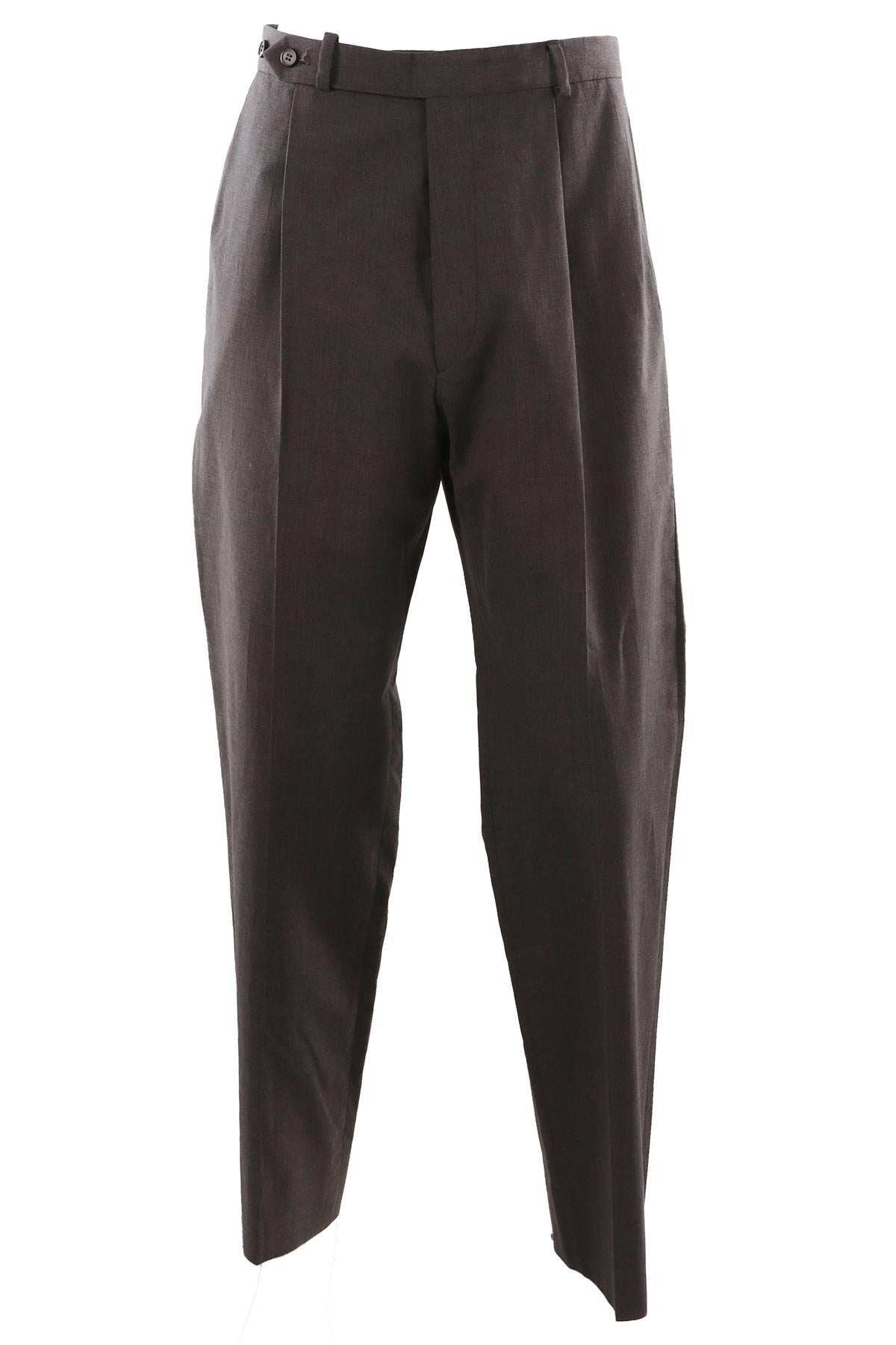 GREY MEN'S WOOL STRAIGHT LEG PANTS