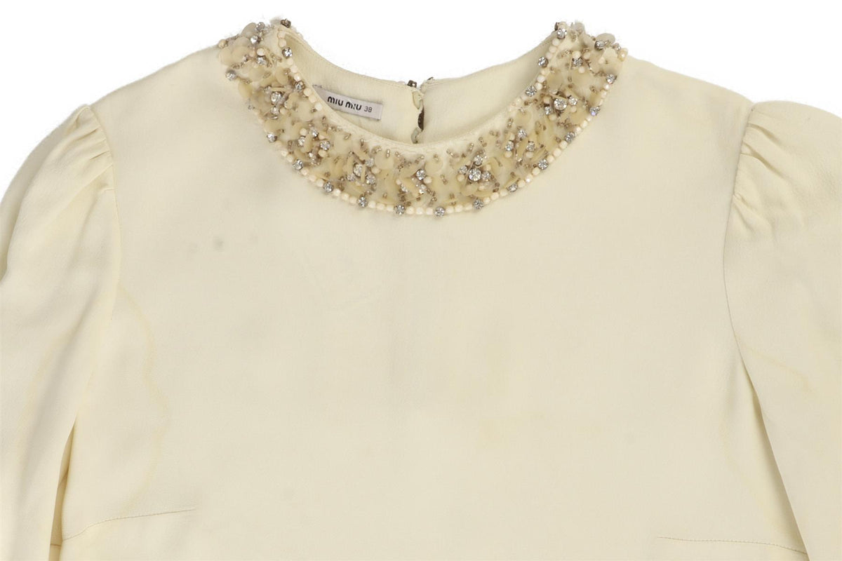 MIU MIU CREAM CREPE MIDI DRESS IT 38 UK 6
