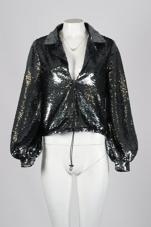 SACHIN AND BABI CROPPED SEQUINED SATIN JACKET SMALL