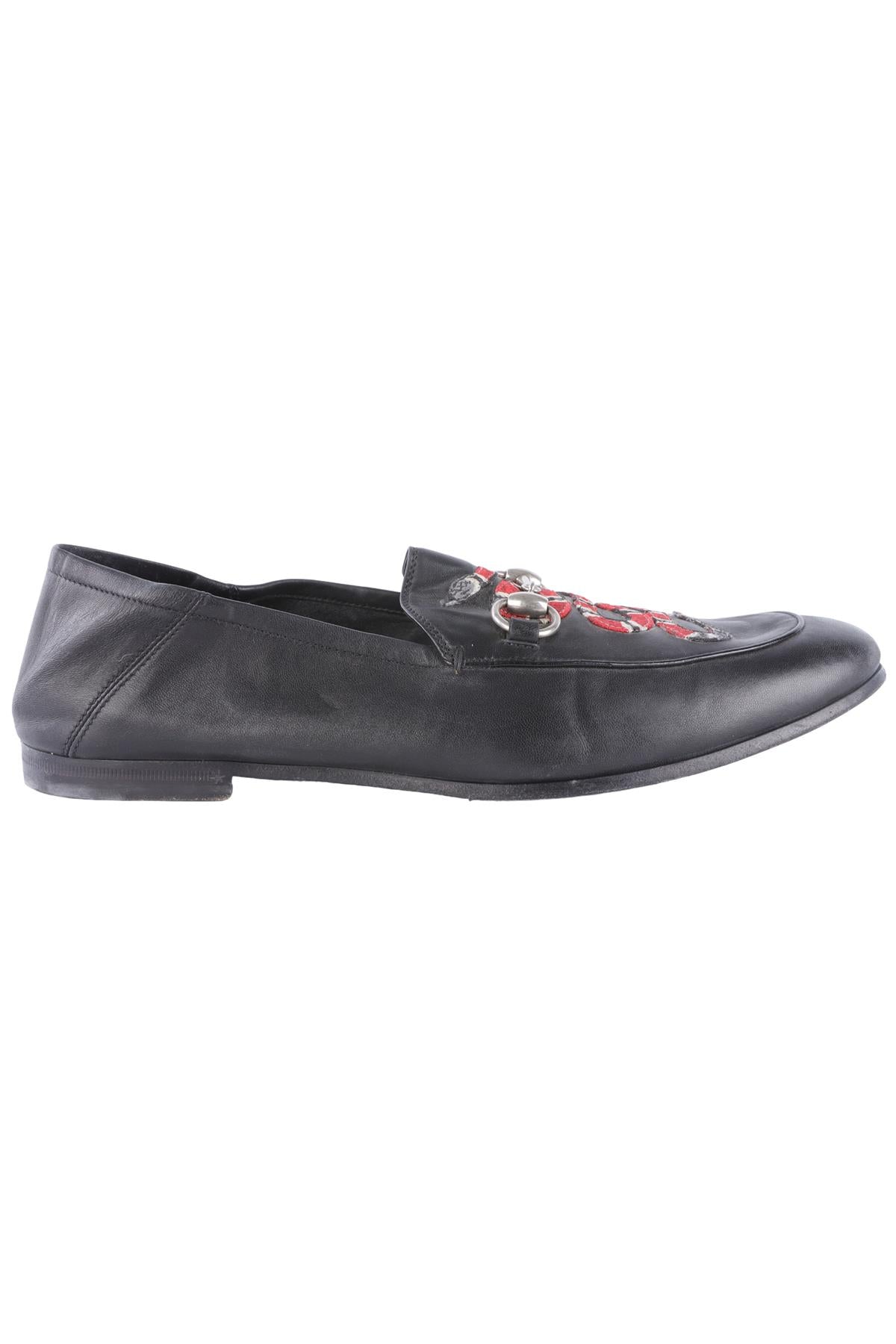GUCCI BLACK MEN'S KINGSNAKE LEATHER LOAFERS EU 43 UK 9 US 10