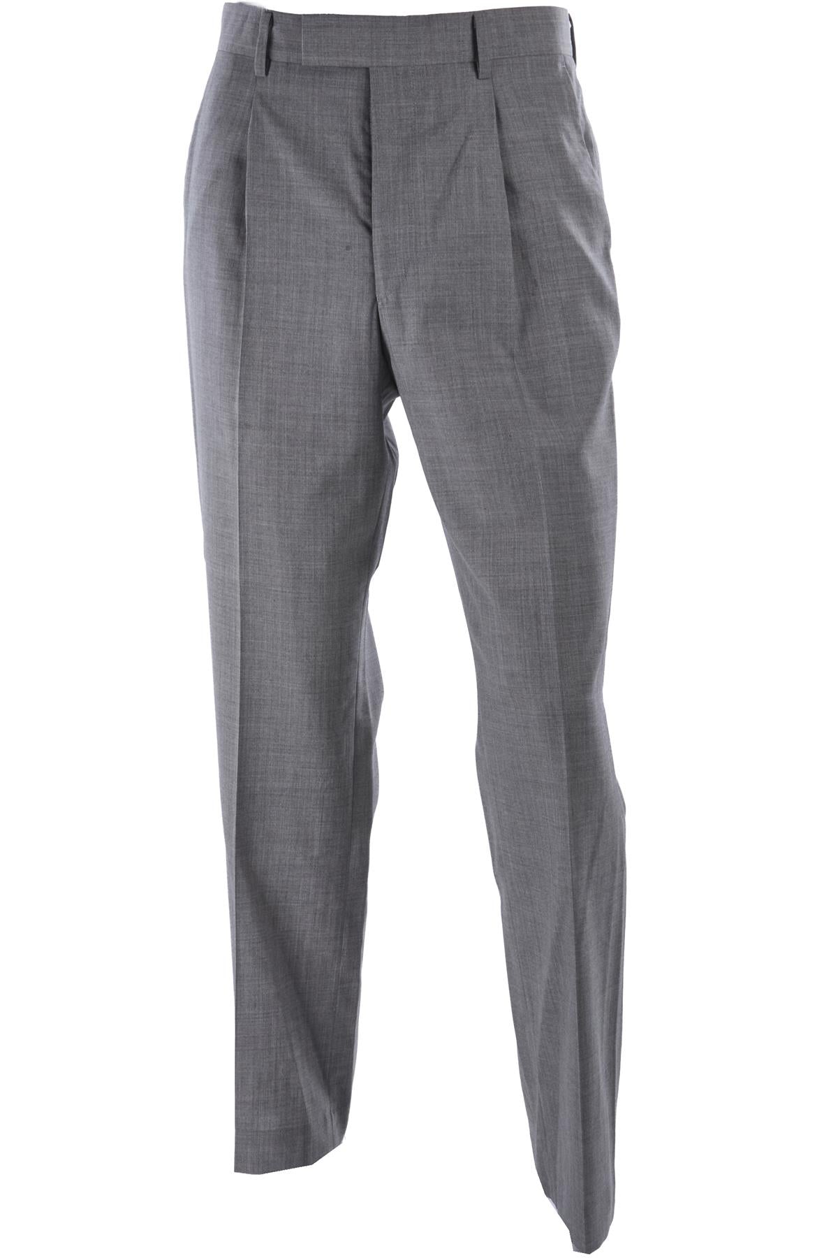 GREY MEN'S WOOL STRAIGHT LEG PANTS