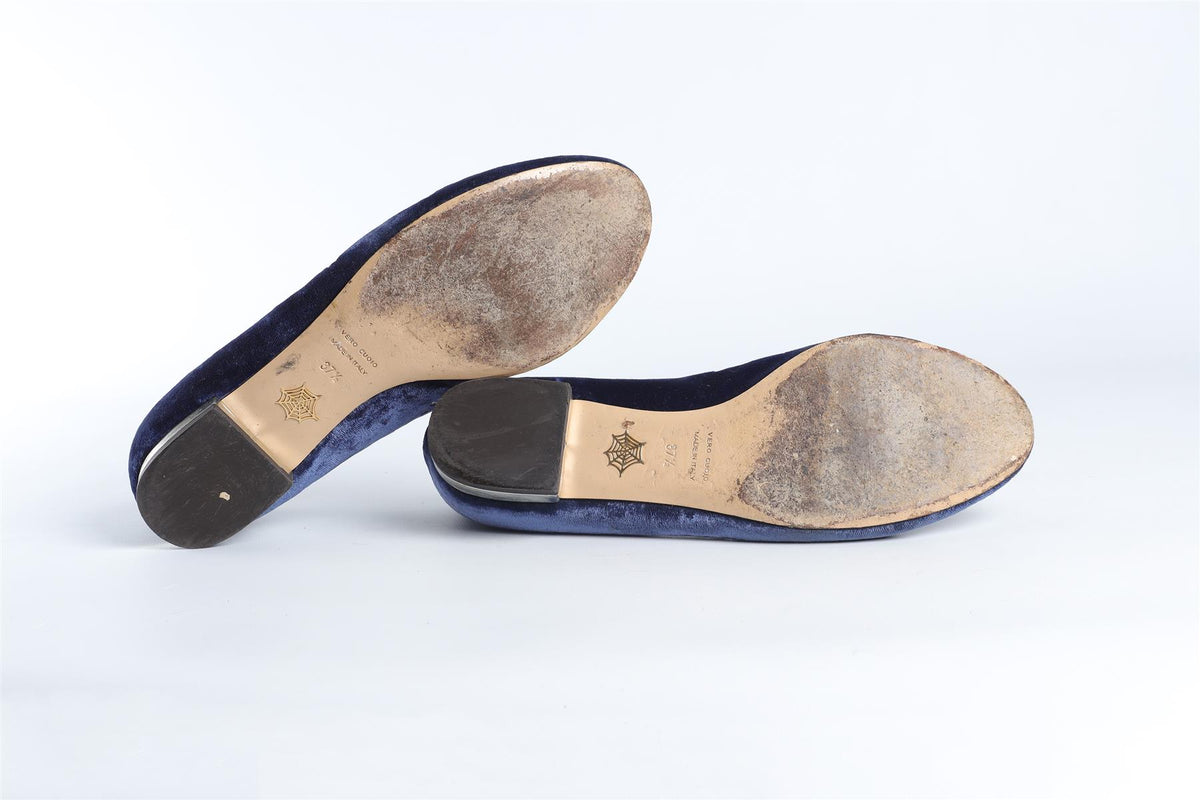 CHARLOTTE OLYMPIA BLUE VELVET BALLET FLATS EU 37.5 UK 4.5 US 7.5