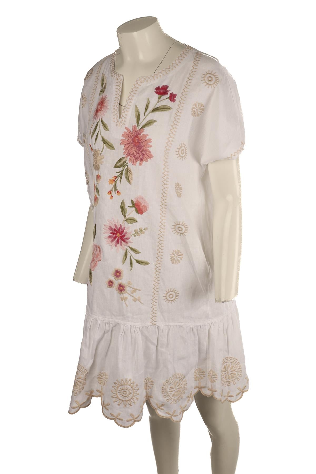 JOHNNY WAS WHITE LINEN MINI DRESS MEDIUM