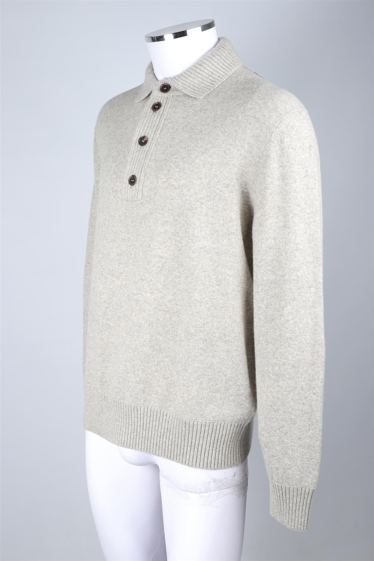 ZEGNA GREY MEN'S CASHMERE POLO SWEATER IT 50 UK/US CHEST 40