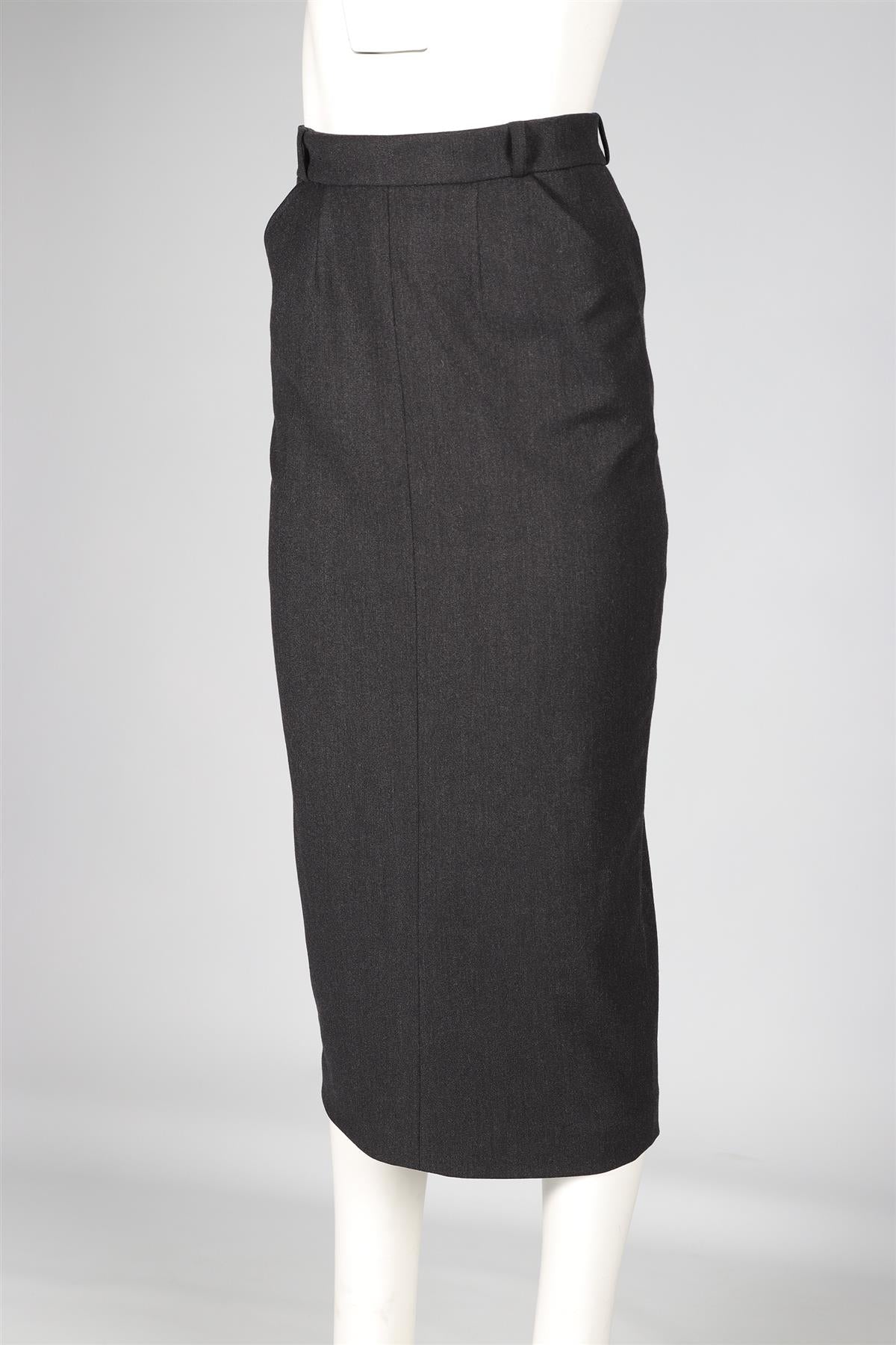 CHANEL GREY 1993 WOOL MIDI SKIRT FR 36 UK 8