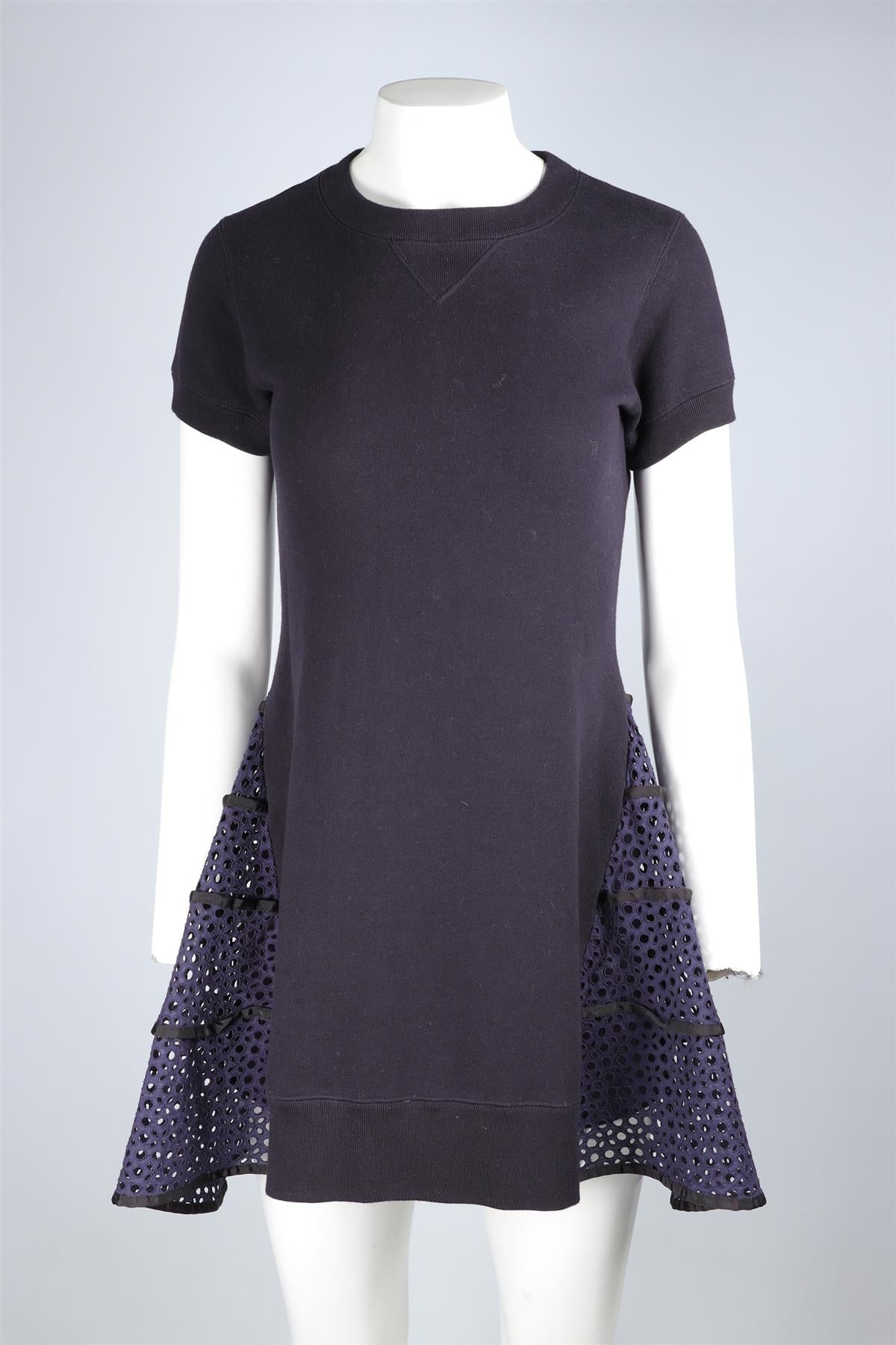 SACAI NAVY COTTON MINI DRESS UK 8