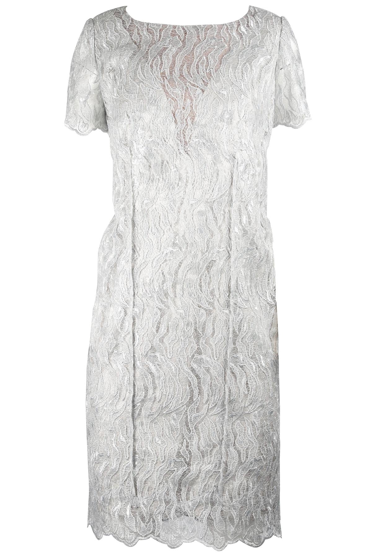 JACQUES AZAGURY SILVER LACE MIDI DRESS