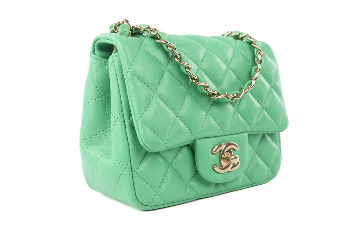 CHANEL GREEN 2019 CLASSIC SQUARE MINI QUILTED LEATHER SHOULDER BAG
