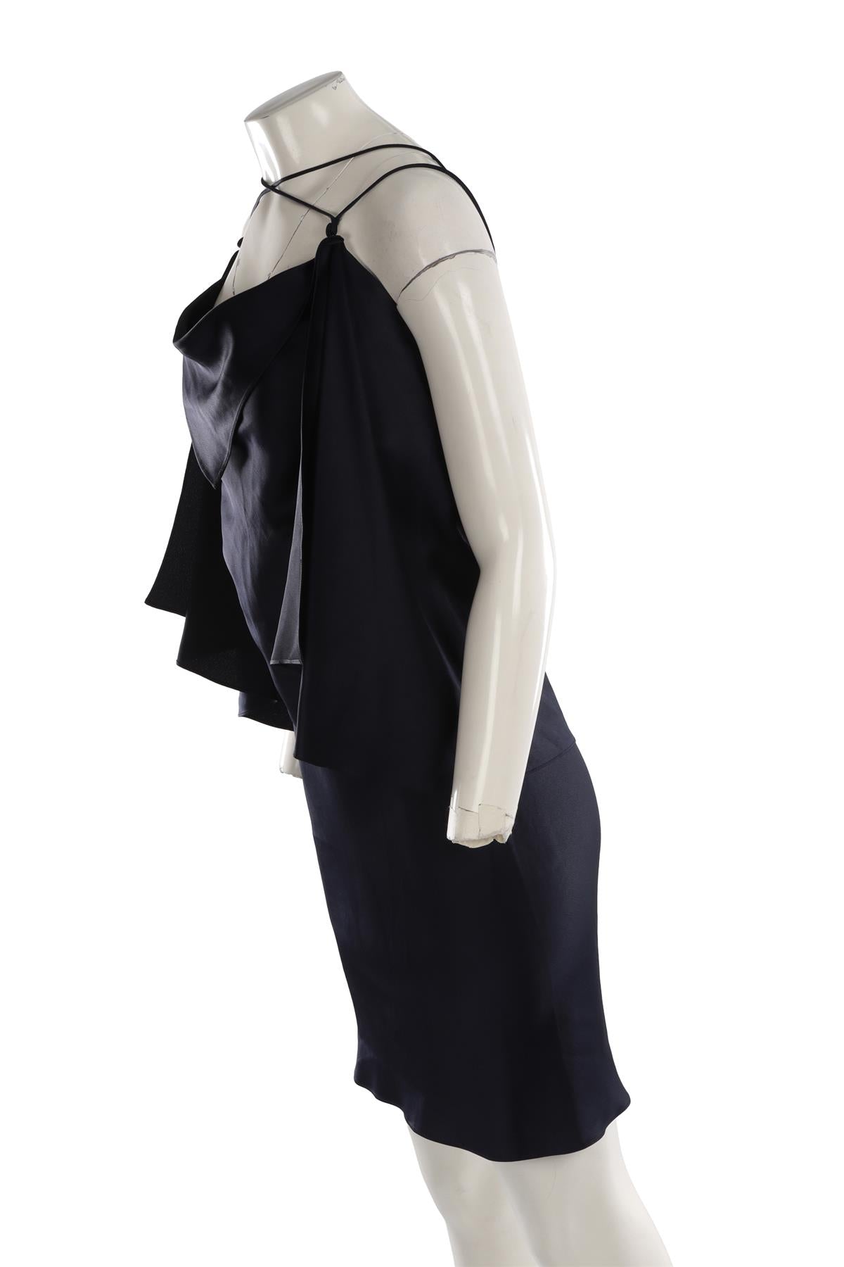 CELINE NAVY VINTAGE SILK MIDI DRESS FR 36 UK 8