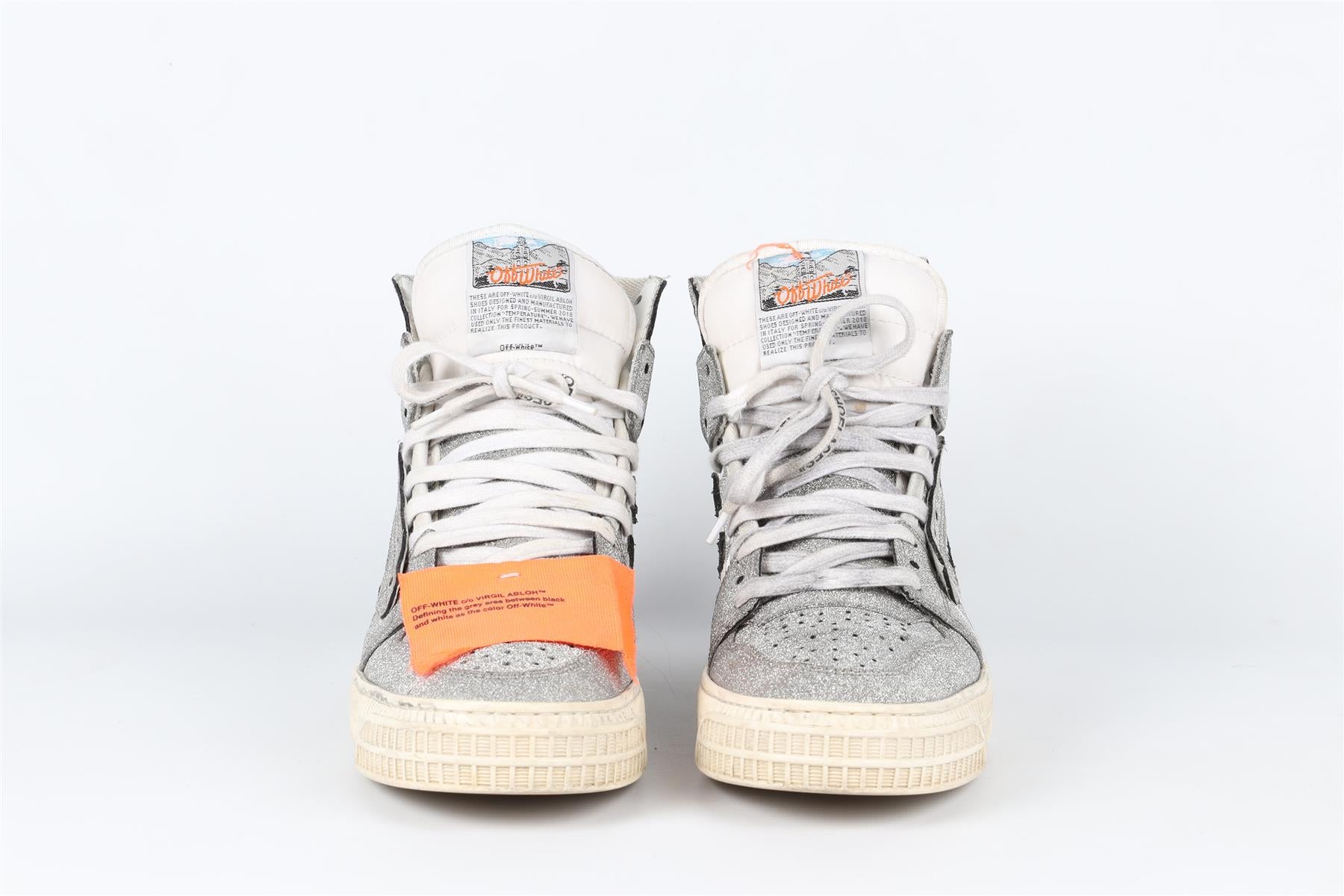 OFF-WHITE SILVER OFF-COURT GLITTER SNEAKERS EU 37 UK 4 US 7