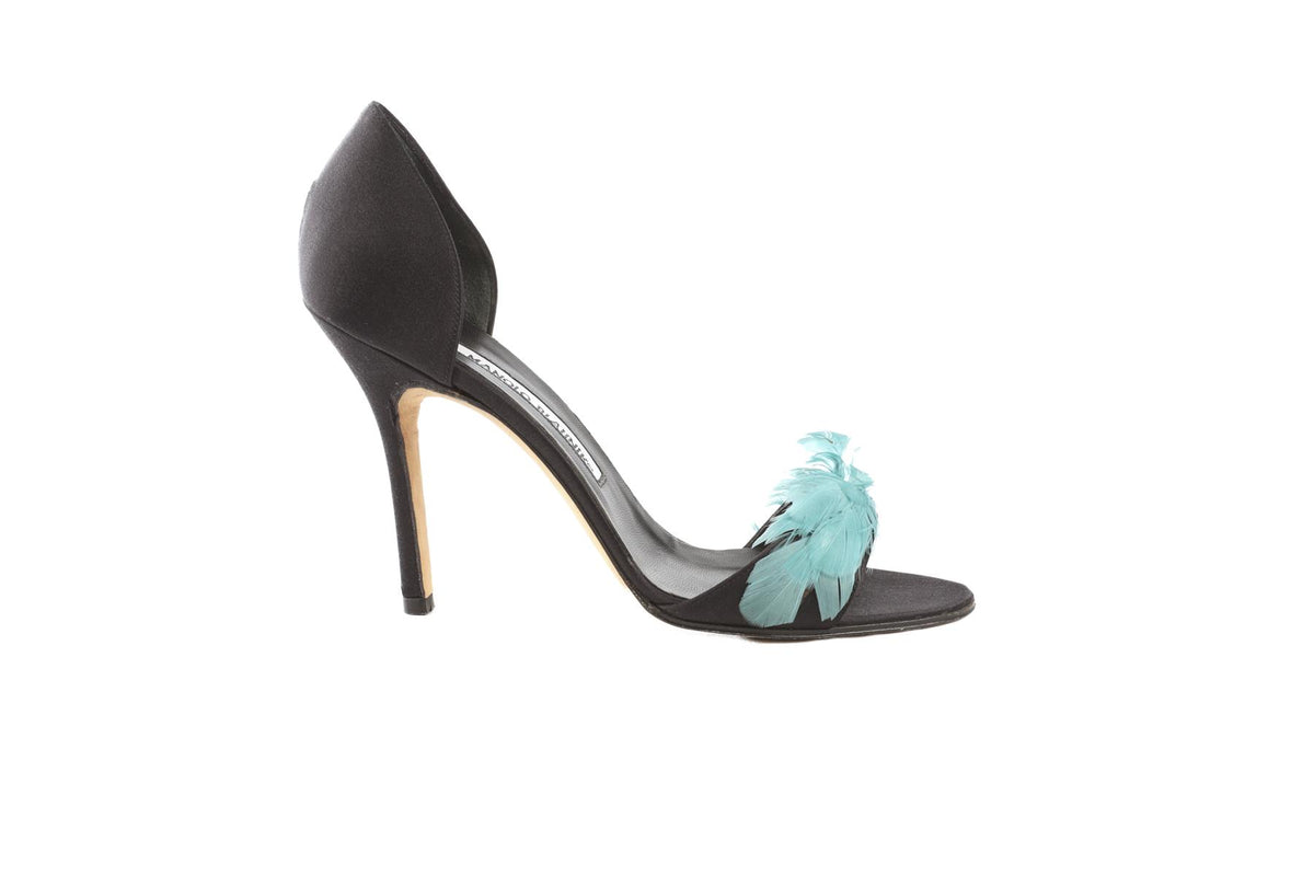 MANOLO BLAHNIK BLACK SATIN SANDALS EU 37 UK 4 US 7