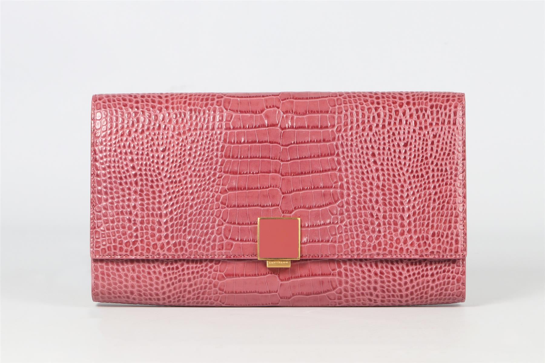 SMYTHSON OF BOND STREET PINK CROC EFFECT LEATHER TRAVEL WALLET