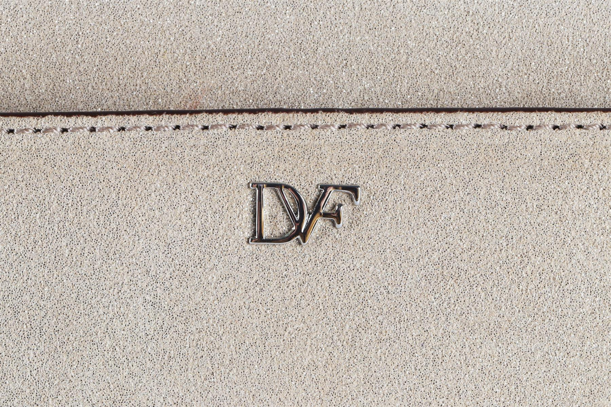 DIANE VON FURSTENBERG BEIGE CRYSTAL AND SUEDE CLUTCH