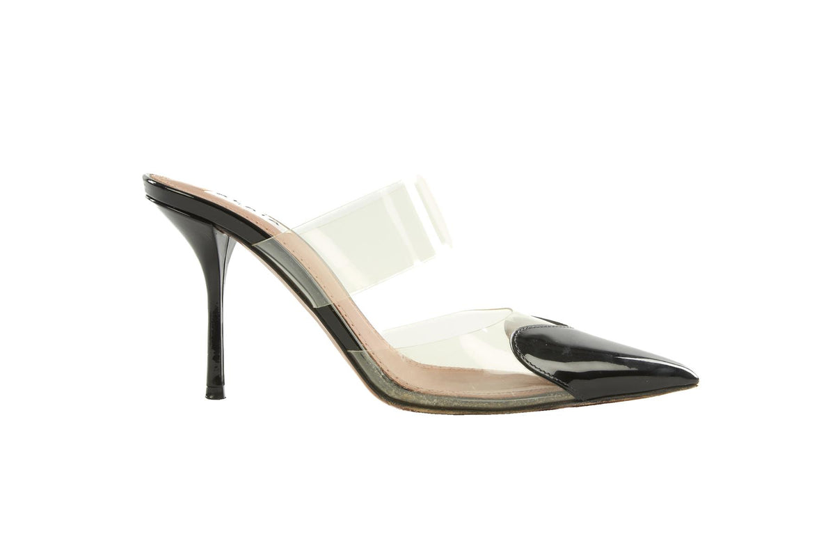 ALAÏA BLACK CŒUR PATENT LEATHER MULES EU 38.5 UK 5.5 US 8.5